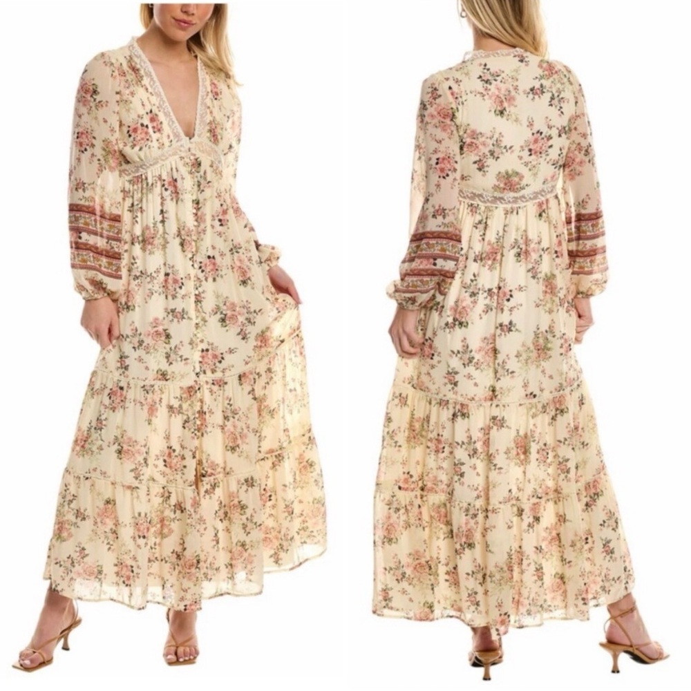 A Collective Story Floral Maxi Dress Lace Trim Tiered Boho Cottagecore M NWT - Picture 13 of 13